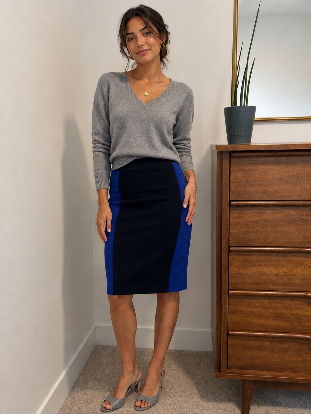 NWT Classic Colorblock Pencil Skirt - Navy & Royal Blue, Holt Renfew